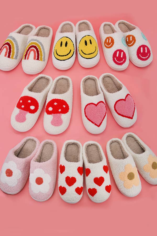 SOFT PLUSH HEART RAINBOW WARM SLIPPERS | 40SP014: Medium / Big Heart