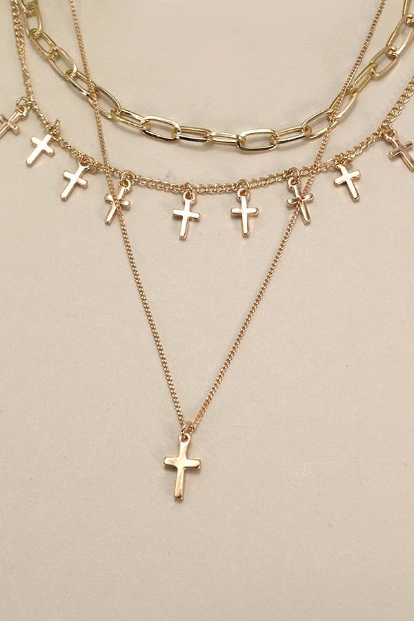 CROSS CHARM MULTI LAYER NECKLACE | 80N825: Gold