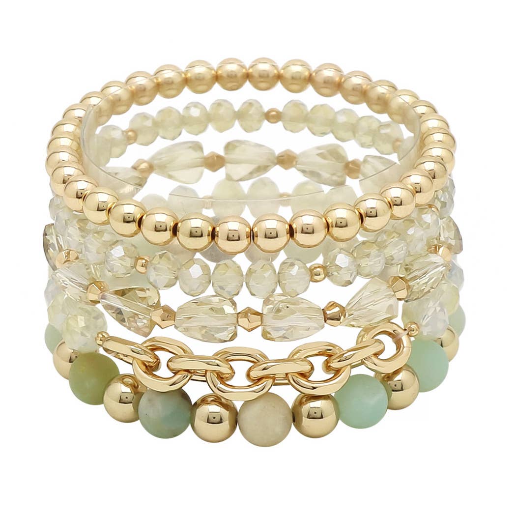 Dainty Multi Layered Beaded Stretch Bracelet Game day: GD/WHITE / ONE SIZE