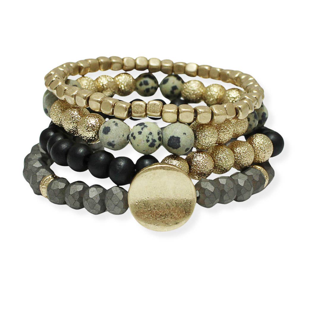 Multi layered mix beaded stretch bracelet: Blue / ONE SIZE