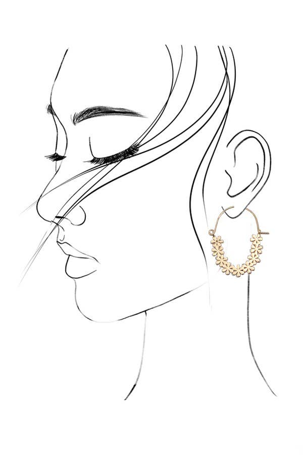 SIMPLE GOLD FLOWER HOOP EARRINGS | 80E1703: Gold