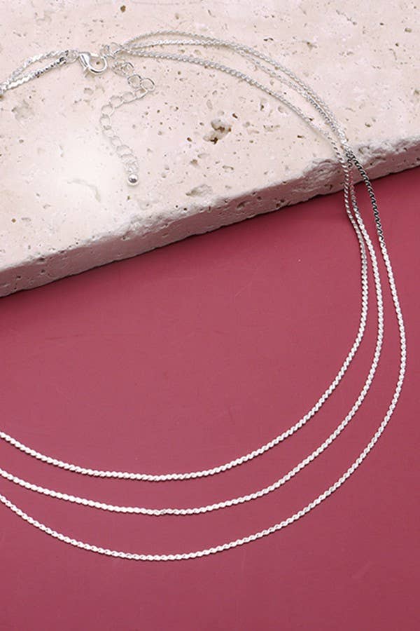 TRIPLE LAYER THIN FLAT CHAIN NECKLACE | 47N19403: GOLD