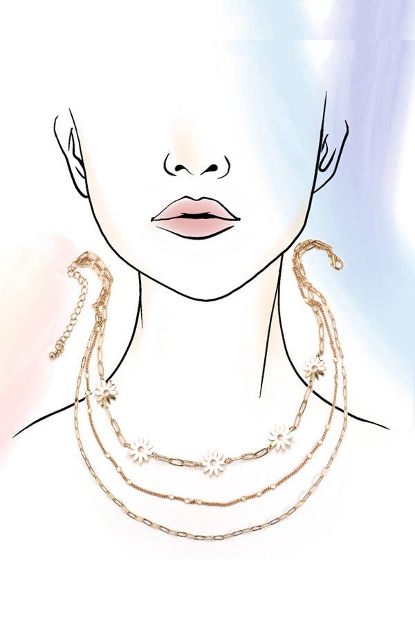 MULTI LAYERD NECKLACE WITH DASIY SHAPE CHARMS | 80N258: Gold
