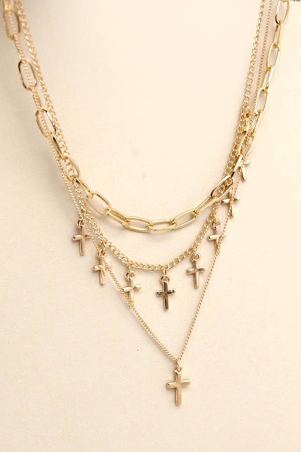 CROSS CHARM MULTI LAYER NECKLACE | 80N825: Gold