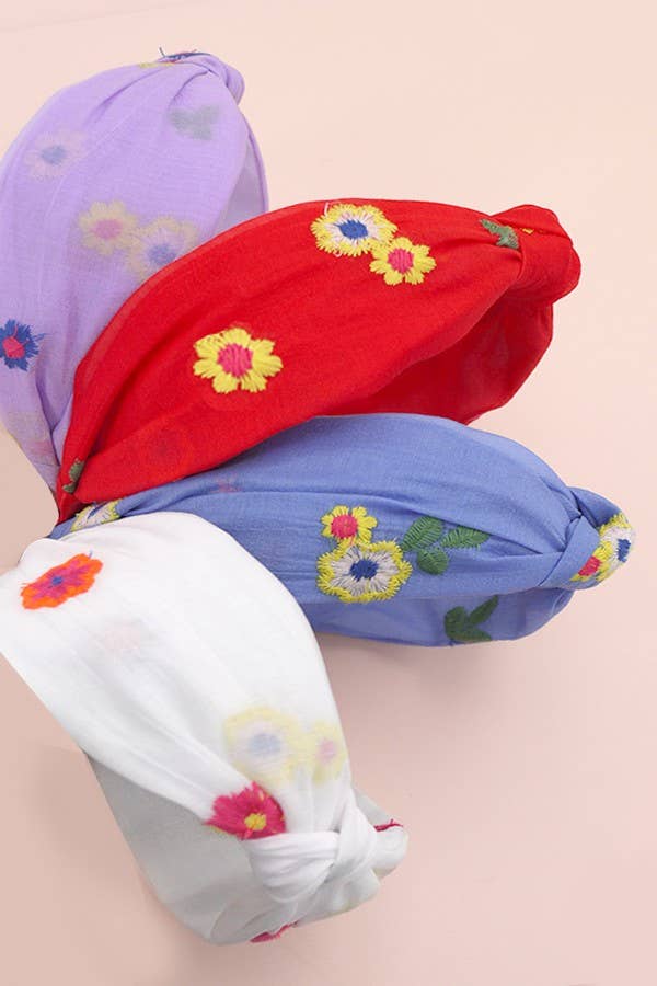 COLORFUL FLORAL EMBROIDERY KNOTTED HAIR BAND | 40HB137: White