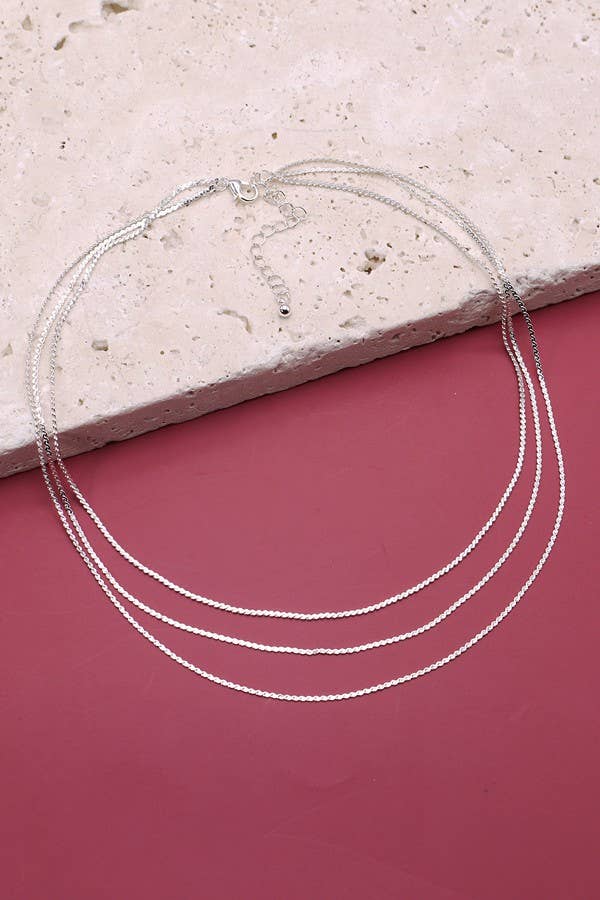 TRIPLE LAYER THIN FLAT CHAIN NECKLACE | 47N19403: GOLD