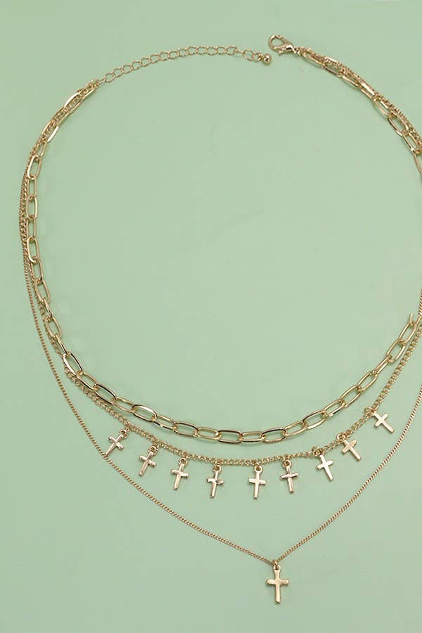 CROSS CHARM MULTI LAYER NECKLACE | 80N825: Gold