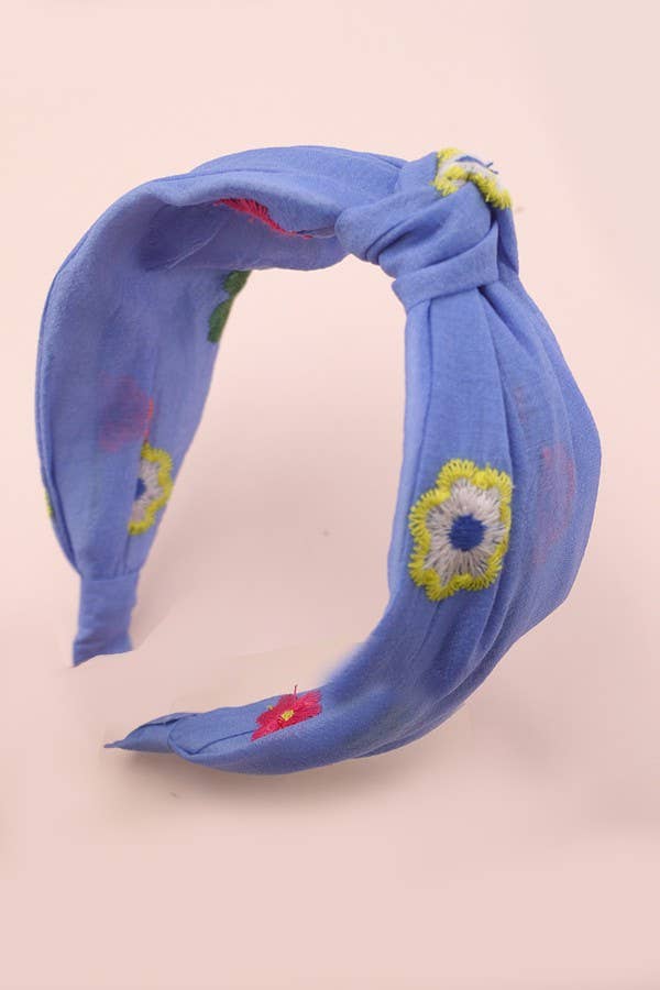 COLORFUL FLORAL EMBROIDERY KNOTTED HAIR BAND | 40HB137: White
