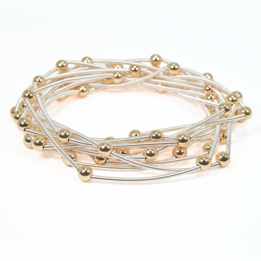 Ball accent multi layered stretch spring bracelet: Gold / ONE SIZE