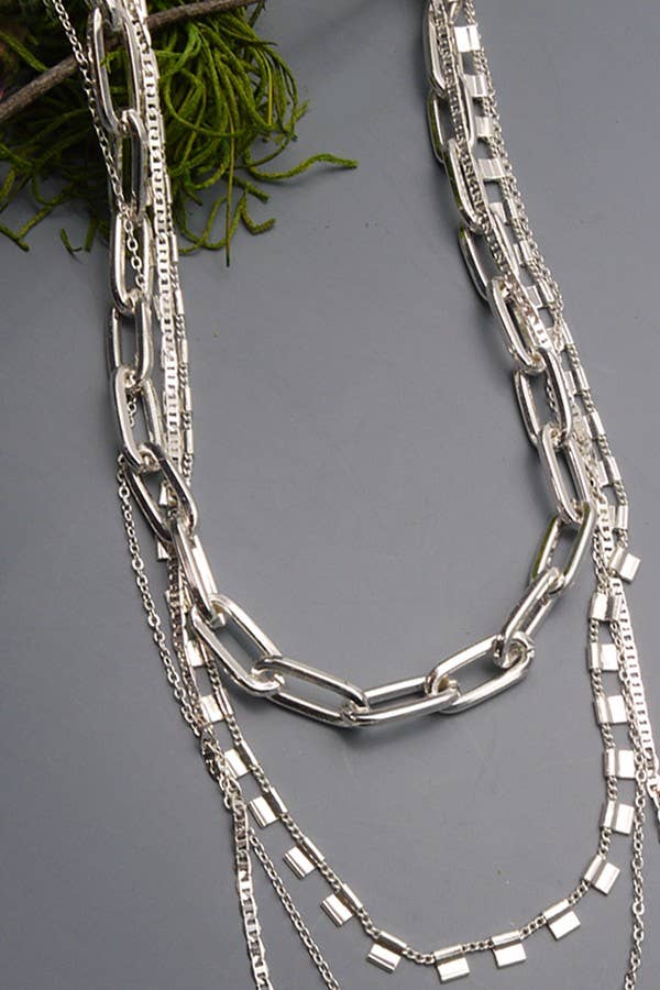 4 CHUNKY CHAIN LINK NECKLACE | 25N236: SILVER