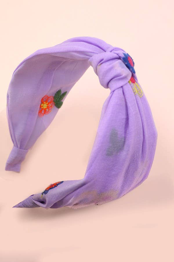 COLORFUL FLORAL EMBROIDERY KNOTTED HAIR BAND | 40HB137: White