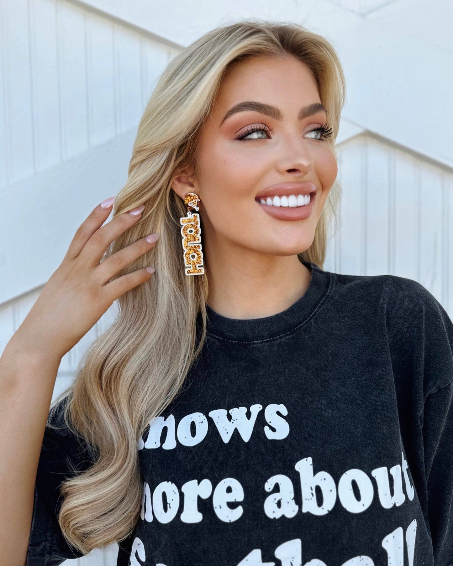 Orange “Touch Down” Glitter Earrings