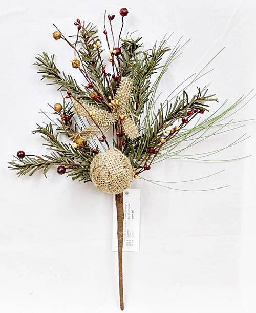 14in Country pine and burlap ball pick