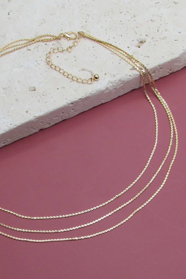 TRIPLE LAYER THIN FLAT CHAIN NECKLACE | 47N19403: GOLD