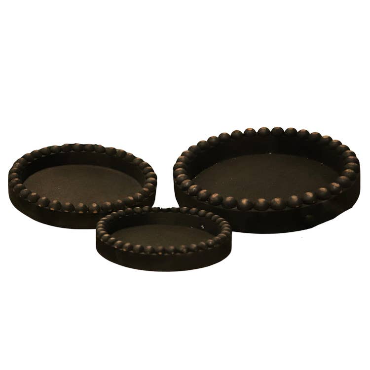 Set of 3 Black Round Beaded Trays