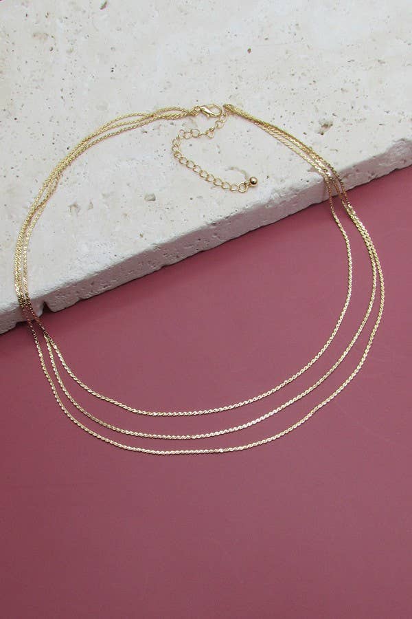 TRIPLE LAYER THIN FLAT CHAIN NECKLACE | 47N19403: GOLD