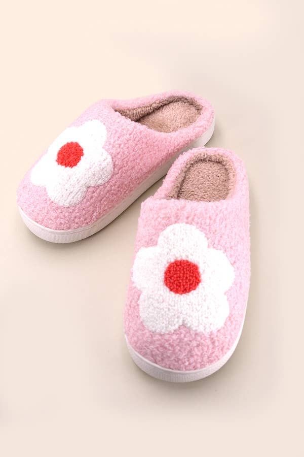 SOFT PLUSH HEART RAINBOW WARM SLIPPERS | 40SP014: Large / SMILEY MULTI