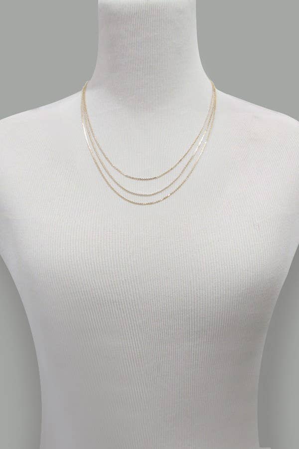 TRIPLE LAYER THIN FLAT CHAIN NECKLACE | 47N19403: GOLD