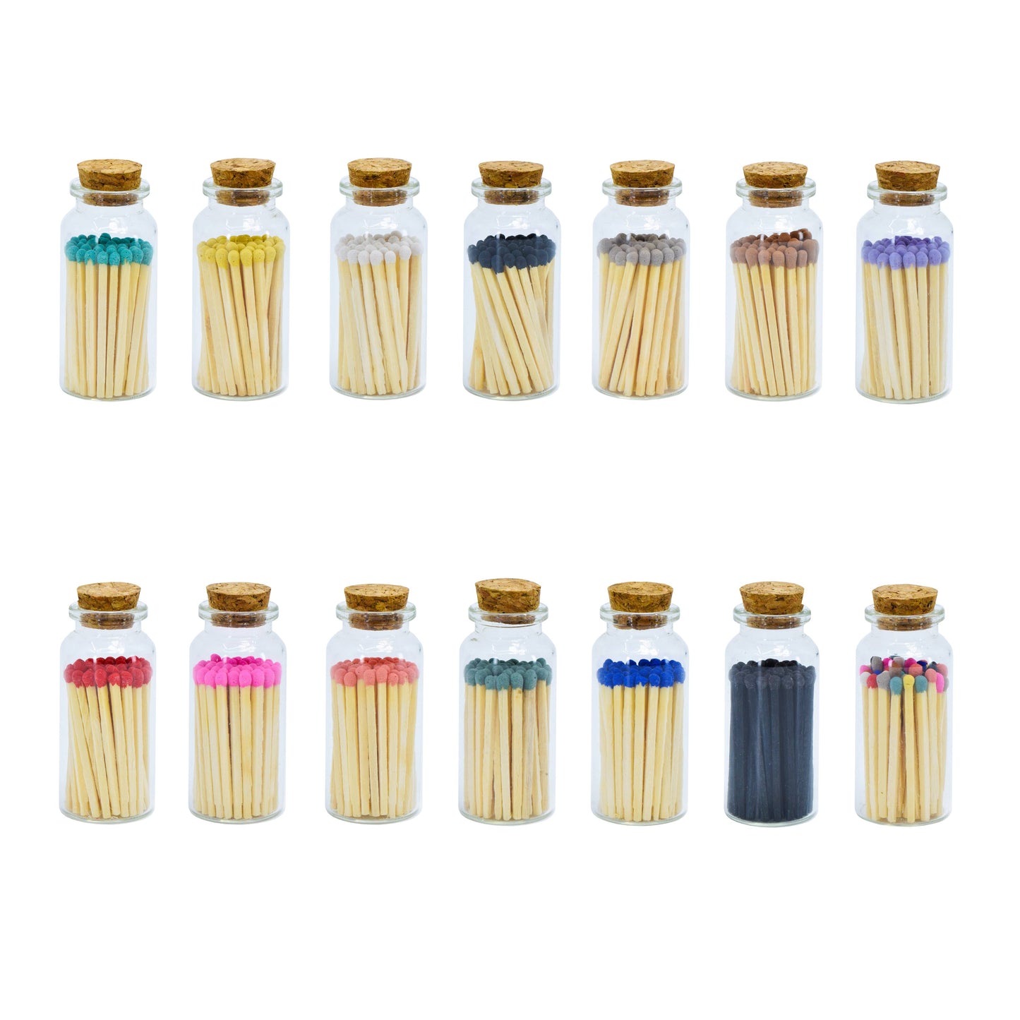 Small Match Bottles - Safety Matches in Jars with Striker: Mixed Colors / 20 Matchsticks Jar