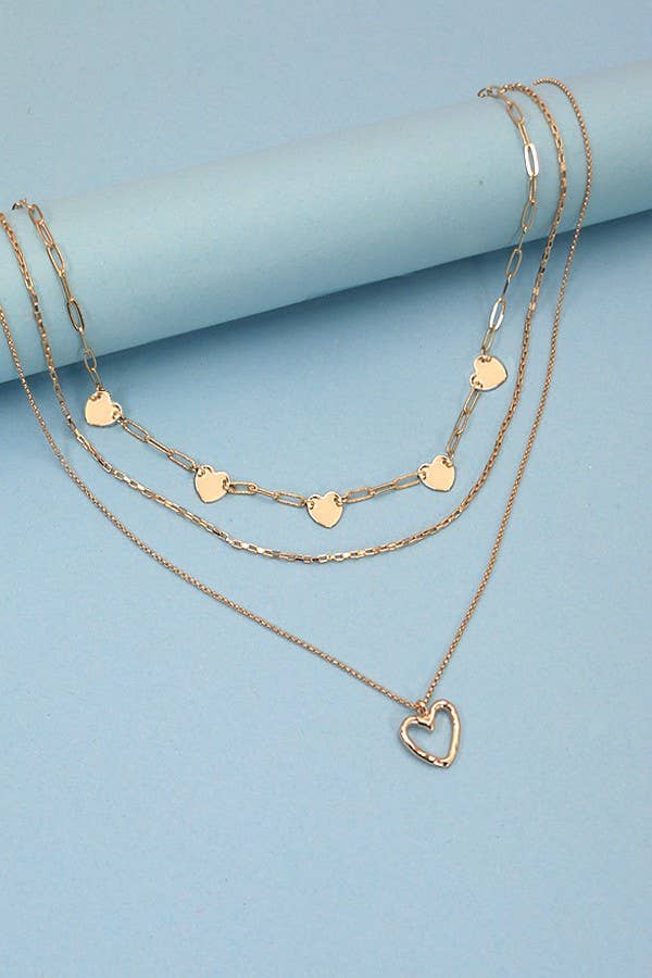 MULTI LAYER MINI HEARTS CHARM NECKLACE | 80N333: GOLD