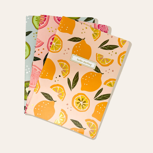 Citrus Notebook Set, Set of 3 Notebooks, College Ruled Pages