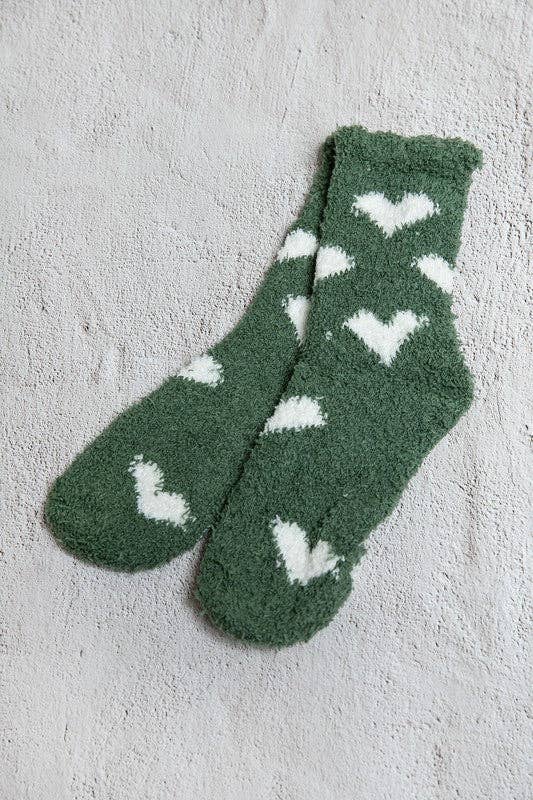 WARM CORAL FLEECE PLUSH HEART FUZZY SOCKS | 40S02043: GREEN