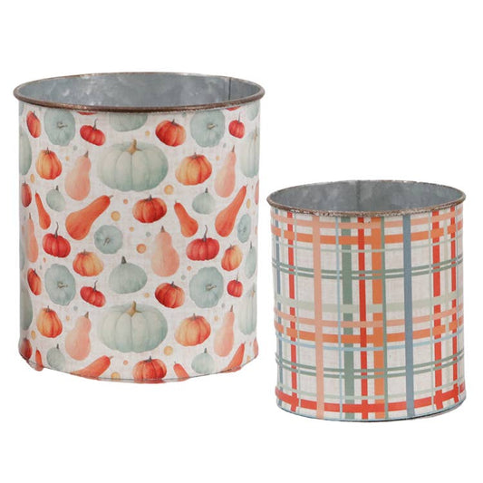 Set of 2 Squash & Plaid Autumn Buckets