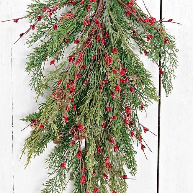 30in Evergreen Pine with Red Pips Teardrop