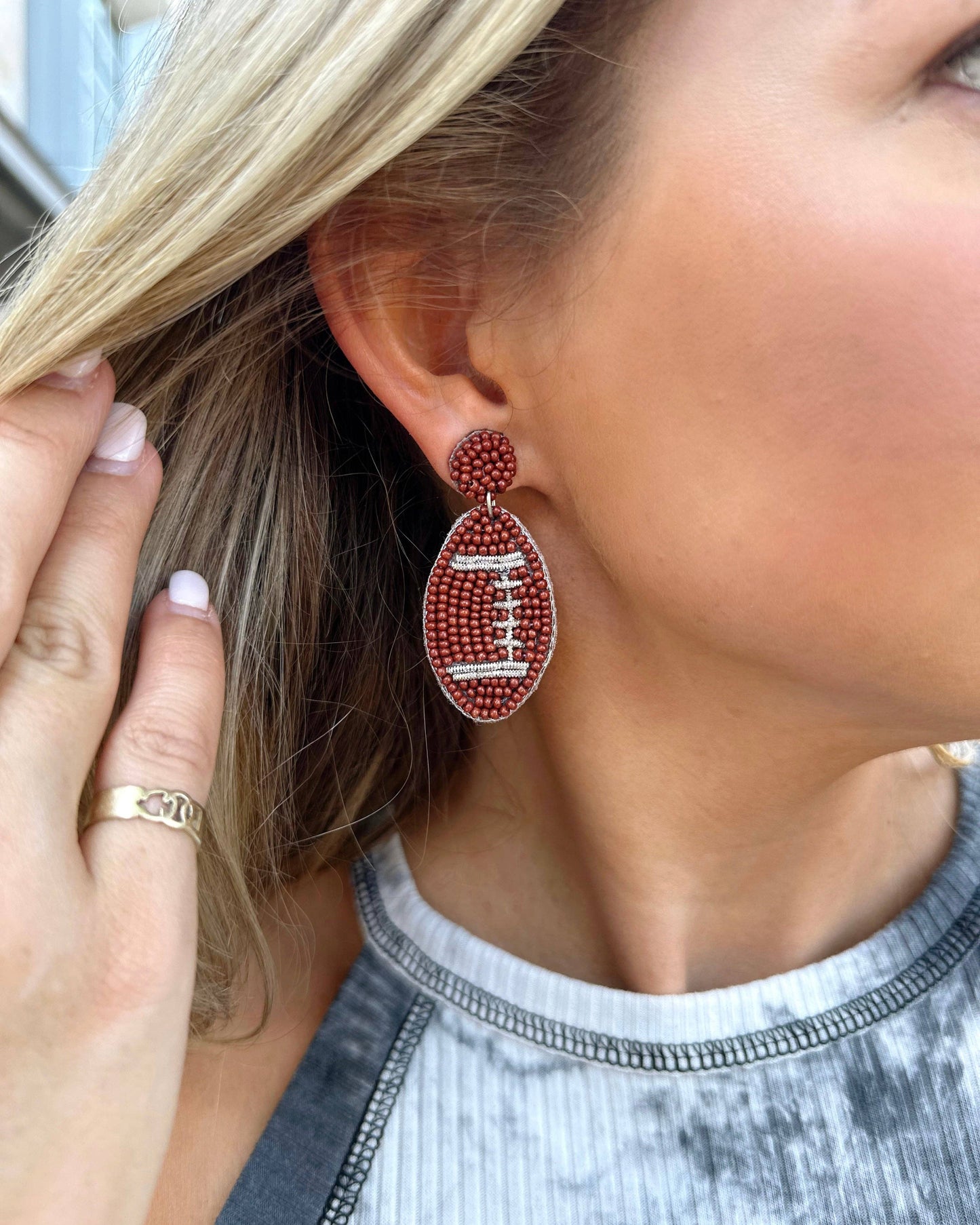 Traditional Small Brown Beaded Football Earrings
