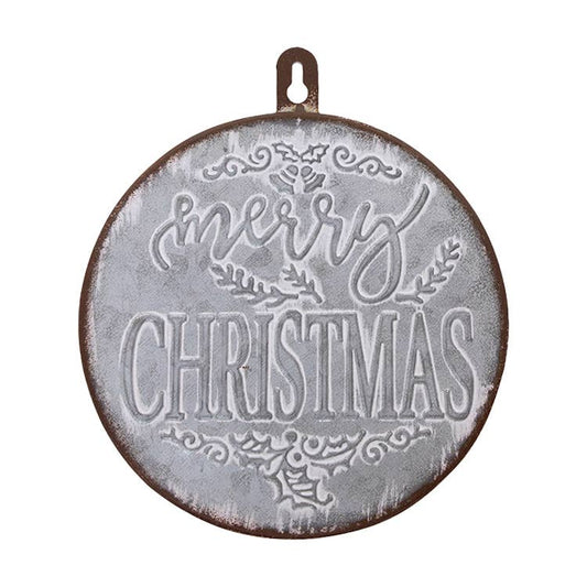 Brown Trim Metal Merry Christmas Ornament - 6.25 x 7.25 in