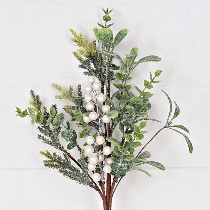 16in Spray-Sparkle Mix leaves with white Pearl Berry-